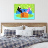 Retro Koppel met Cat Stretched Canvas Print (Insitu (Slaapkamer))