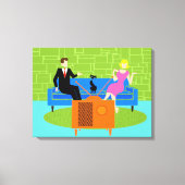 Retro Koppel met Cat Stretched Canvas Print (Voorkant)