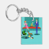 Retro Koppel met Dog Acryl Sleutelhanger (Voorkant Links)