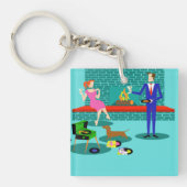 Retro Koppel met Dog Acryl Sleutelhanger (Voorkant)