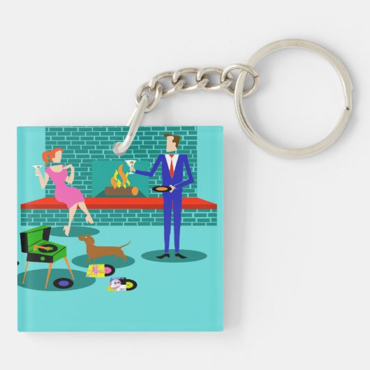 Retro Koppel met Dog Acryl Sleutelhanger (Achterkant)