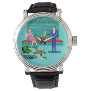 Retro Koppel met Hond Mannen Horloge