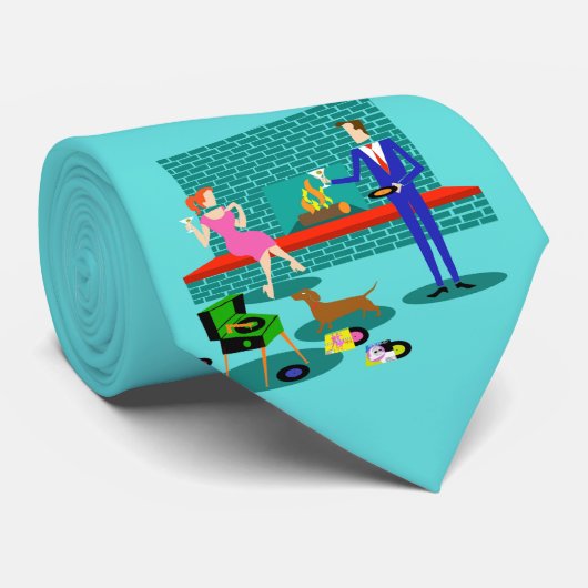 Retro Koppel met Hond Stropdas (Opgerold)