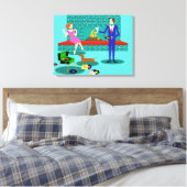 Retro Koppel met Hond Uitgerekt Canvas Print (Insitu (Slaapkamer))
