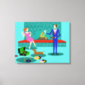 Retro Koppel met Hond Uitgerekt Canvas Print (Voorkant)