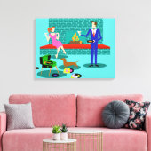 Retro Koppel met Hond Uitgerekt Canvas Print (Insitu (Woonkamer))