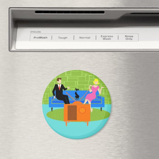 Retro Koppel met Kat Magnet (Insitu (Vaatwasser))