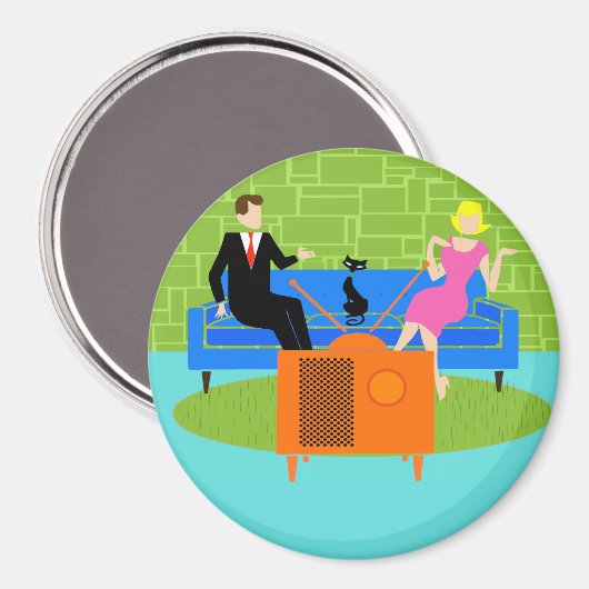 Retro Koppel met Kat Magnet (Voorkant / Achterkant)