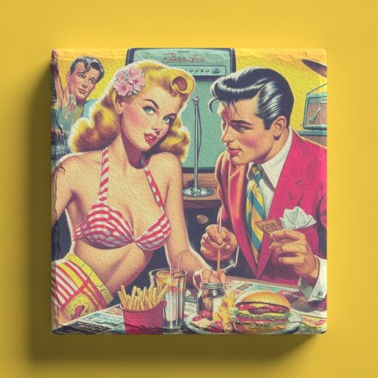 Retro koppel uit de jaren 50 stenen onderzetter