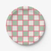 Retro koraal en groene checkers papieren bordje (Voorkant)