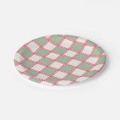 Retro koraal en groene checkers papieren bordje (Gekanteld)