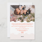 Retro koraal Gingham Merry Christmas Wavy 2 foto's Feestdagenkaart (Achterkant)