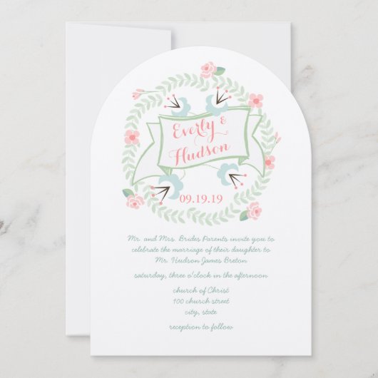 Retro Koraal Roze Blauw Groen  Bloemen Kaart (Voorkant)