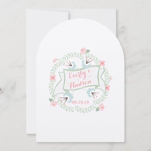 Retro Koraal Roze Blauw Groen  Bloemen Kaart (Achterkant)