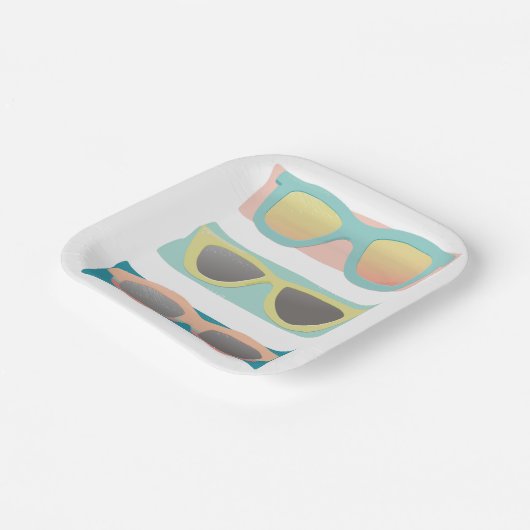 Retro Koraal Zomer Zonnebril Trio Papieren Bordje (Gebogen)