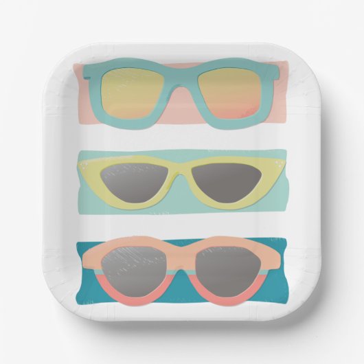 Retro Koraal Zomer Zonnebril Trio Papieren Bordje (Voorkant)