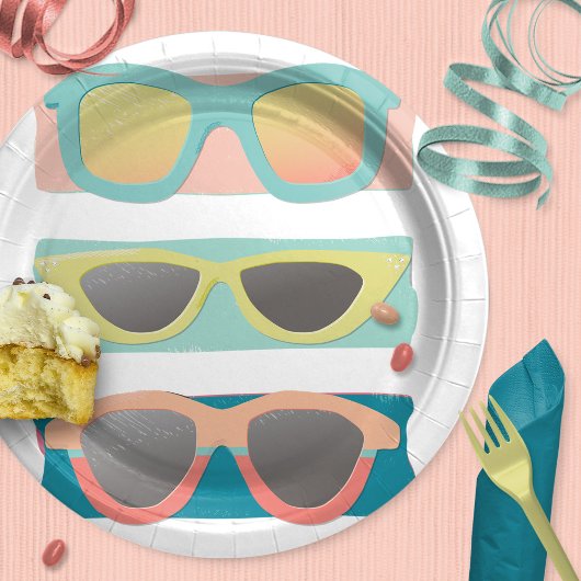 Retro Koraal Zomer Zonnebril Trio Papieren Bordje