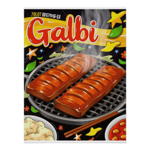 Retro Koreaans Galbi Poster – BBQ Food Art
