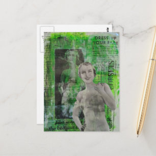 Retro korsetten Vrouw Mixed media collage Briefkaart