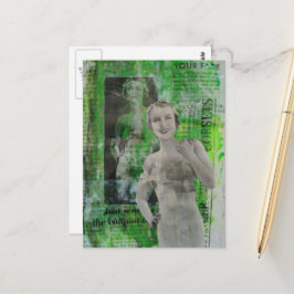 Retro korsetten vrouw mixed media collage briefkaart
