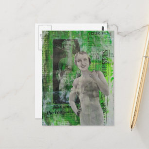 Retro korsetten vrouw mixed media collage briefkaart