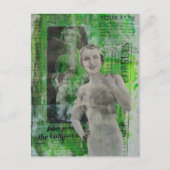 Retro korsetten vrouw mixed media collage briefkaart (Voorkant)