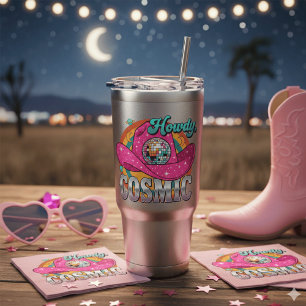Retro Kosmische Cowgirl Roze Disco Bal Cowboy Hoed Sticker