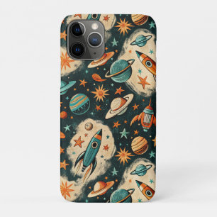 Retro Kosmische Raket Strip Teal Gouden Steruitbar Case-Mate iPhone Case