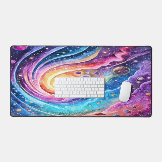 RETRO KOSMISCHE WATERVERF BUITENRUIMTE ONTWERP BUREAUMAT (Keyboard & Muis)