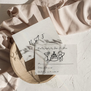 Retro krabbelhand getekend geschreven unieke bruil RSVP kaartje