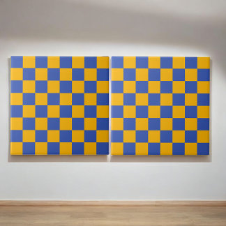 Retro Krachtig Blauw & Geel Geruit Levendig Tegeltje