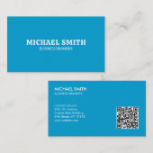 Retro Krachtig Minimalistisch Cyan QR Code Zakelij Visitekaartje (Voorkant / Achterkant)