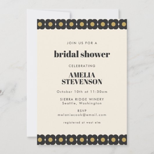 Retro Krachtig Zwart en Goud Bloemig Bruidsdiner Kaart (Voorkant)