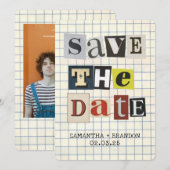 Retro Krachtige Papieren Collage Letter Qr Code Save The Date (Voorkant / Achterkant)