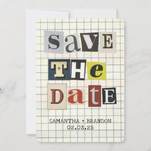 Retro Krachtige Papieren Collage Letter Qr Code  Save The Date