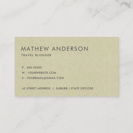 RETRO KRAFT BEIGE YELLOW  WERELDKAART VISITEKAARTJE (Achterkant)