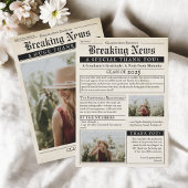 Retro krant 3 foto's Afstuderen Bedankkaart