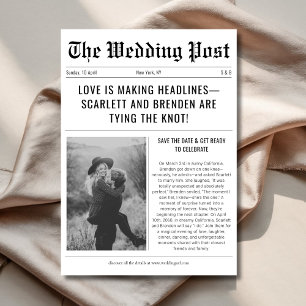 Retro Krant Betaalbare Vintage Trouwfoto Save The Date