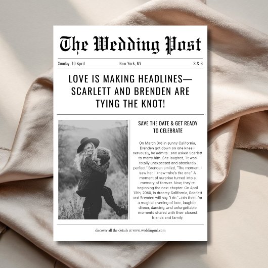 Retro Krant Betaalbare Vintage Trouwfoto Save The Date