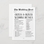 Retro krant bruiloft details informatiekaartje (Voorkant / Achterkant)
