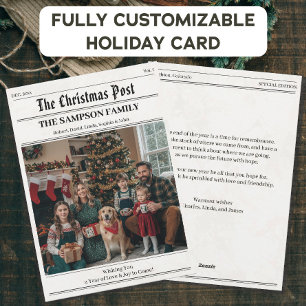 Retro Krant Familie Kerstfoto Nieuwsbrief Feestdagenkaart