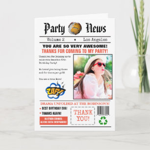 Retro krant verjaardagsfeestfoto bedankkaart