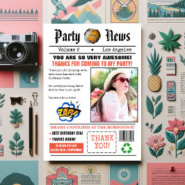 Retro krant verjaardagsfeestfoto bedankkaart