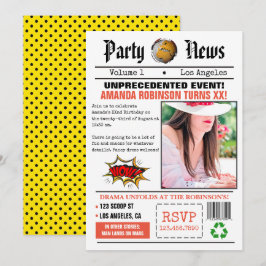 Retro Krant Verjaardagsfeestje Kaart