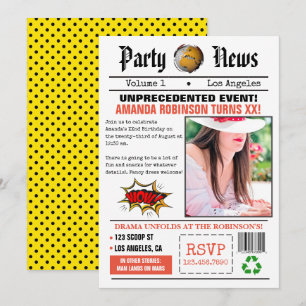 Retro Krant Verjaardagsfeestje Kaart