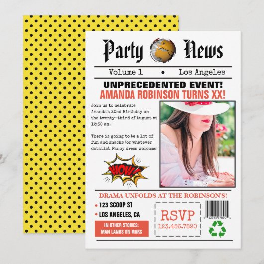 Retro Krant Verjaardagsfeestje Kaart (Voorkant / Achterkant)