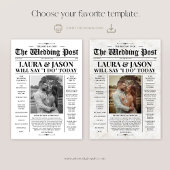 Retro kranten bruiloft programma met tijdlijn Kaar