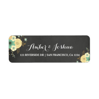 Retro krijtbord & bloemen retouradreslabel etiket