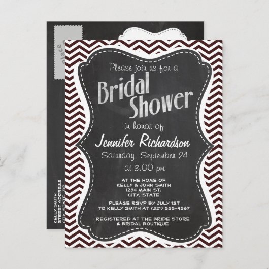 Retro krijtbord look; Dark Sienna Chevron Uitnodiging Briefkaart (Voorkant / Achterkant)