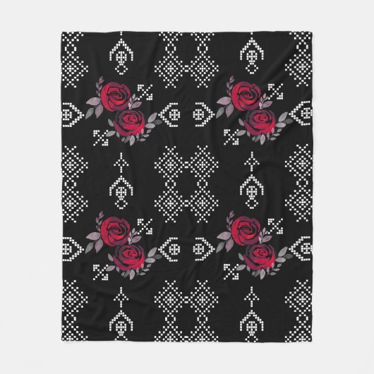 Retro  kruissteek waterverf rozen fleece deken (Voorkant)